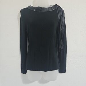 Forwear New York Black Stretch Long Sleeve Blouse Fringe Bling Sz Small Gothic